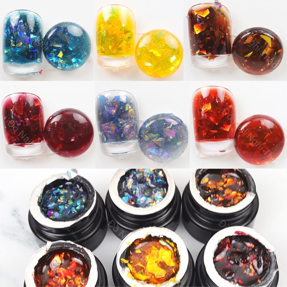 Gel nhũ khổng tước nail huaxi NGHI THẢO set 6 màu