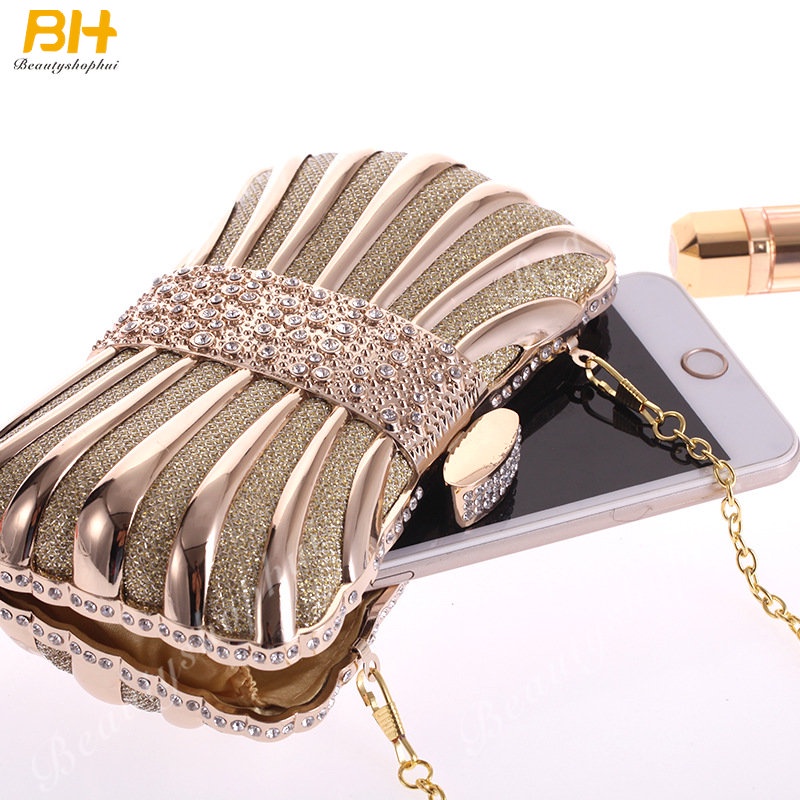 Ví Cầm Tay Dáng Vuông Nhỏ Đính Đá Bằng Hợp Kim Phong Cách Âu Mỹ Sang Trọng Cho Nữ