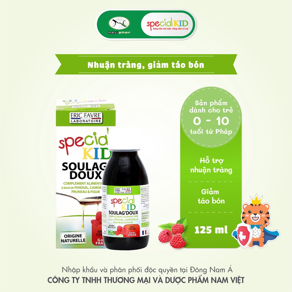 Siro hỗ trợ tiêu hóa, Kích thích ăn ngon, Nhuận tràng, Giảm táo bón - TPBVSK Special Kid Soulag'Doux - 125ml