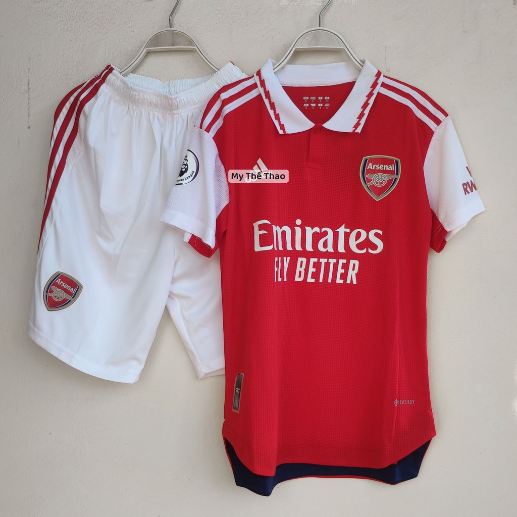 Bộ quần áo đá bóng clb Arsenal 2023 sân nhà quần trắng mùa 22 23 logo thêu gai mịn thái có logo giải ngoại hạng anh EPL