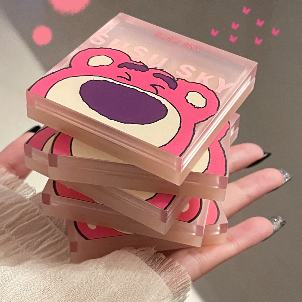 Bảng Phấn Mắt Bốn Màu Lì Và Màu Nhũ Dâu Tây Chống Thất Lạc Họa Tiết Gấu Hoạt Hình Dễ Thương