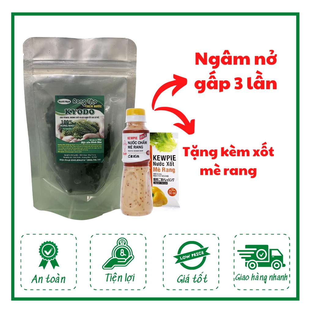 Rong nho tách nước KyoDo - Gói 100gr ngâm nở 300gr - 400gr rong tươi