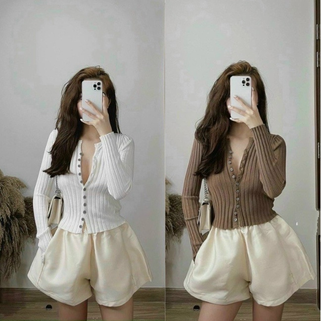 (Loại 1) AÓ LEN ĐŨA CÀI CÚC DÁNG ÔM DÀI TAY CO GIÃN, ÁO LEN TĂM 11 KHUY CHẤT ĐẸP LEN KIỂU