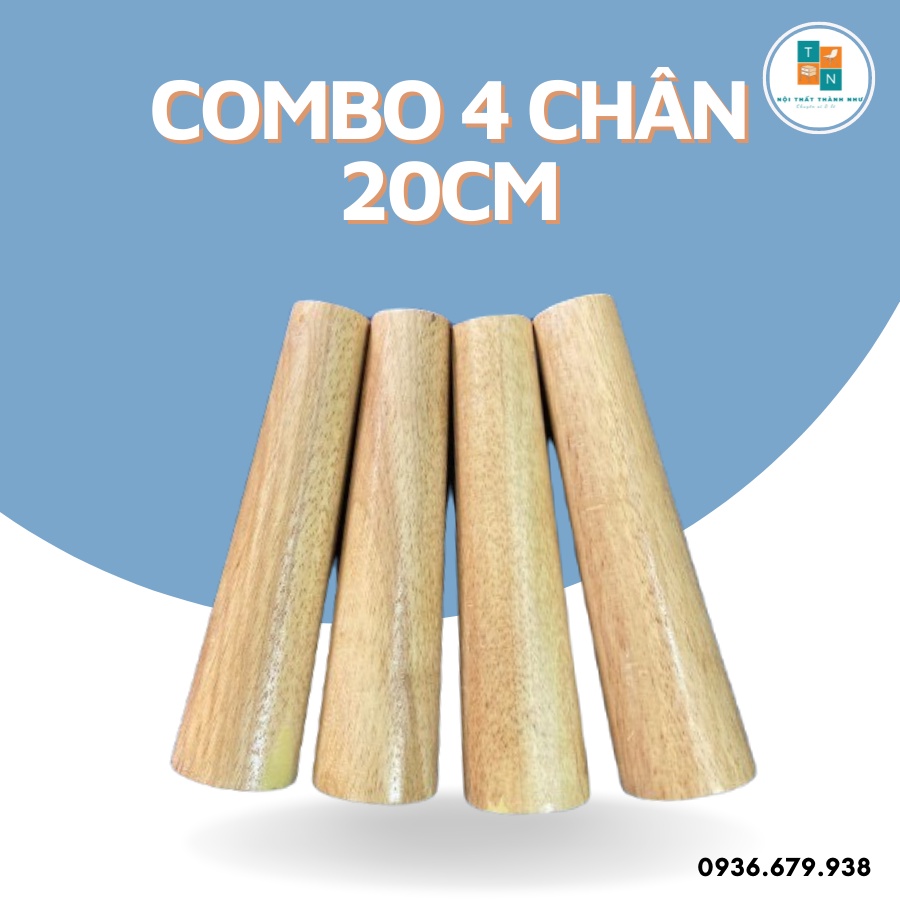 Combo 4 chân gỗ dài 20cm ,dùng làm chân ghế sofa, chân tủ...TẶNG KÈM pad sắt khi mua chân
