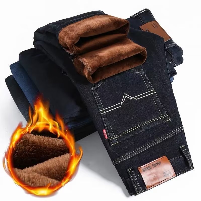 Quần Jean Dài Lót Lông Cừu Dày Dặn Giữ Ấm Mùa Thu Đông Dễ Phối Đồ Thời Trang Cho Nam size 28-40