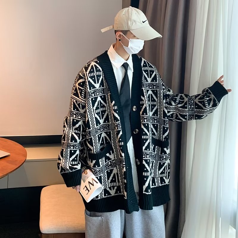 Áo cardigan len nam Dệt Kim Dáng Rộng áo cardigan Phong Cách Hip Hop Hàn Quốc áo len nam Cổ Điển Thời Trang áo Khoác Cardigan Nam Nữ