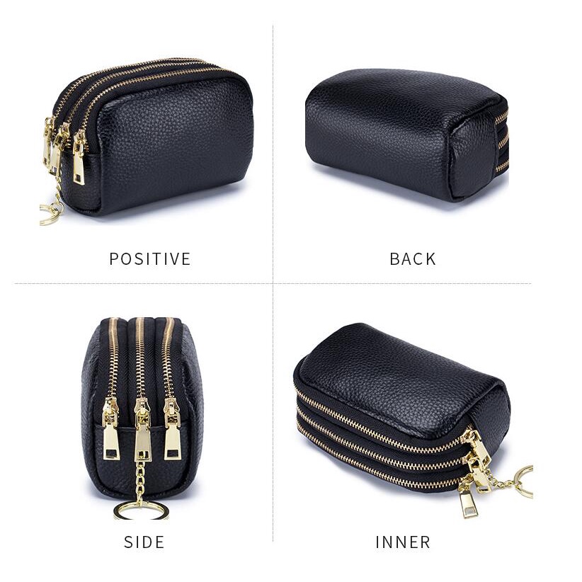 Ví Da Thật 3 Lớp Có Khóa Kéo Và Móc Khóa C40 Hàng Có Sẵn YILIA Mới Cho Nữ