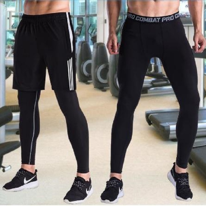 QUẦN GIỮ NHIỆT COMBAT PRO , QUẦN LEGGING TẬP GYM NAM DÁNG DÀI MÀU ĐEN
