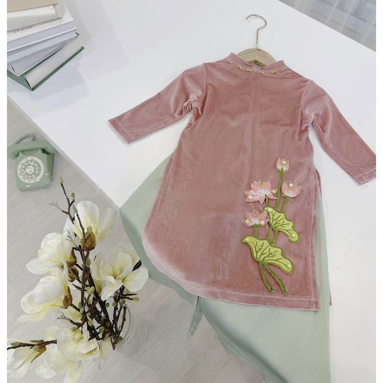 Set áo dài hoa sen nhung siêu hot 2023 size 9-20kg