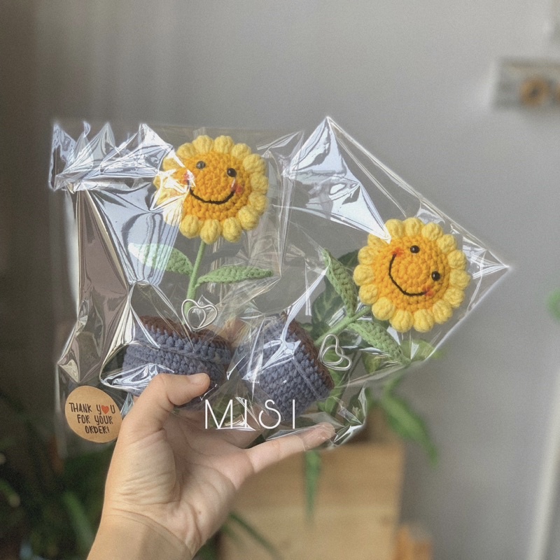 Chậu hoa mặt cười bằng len