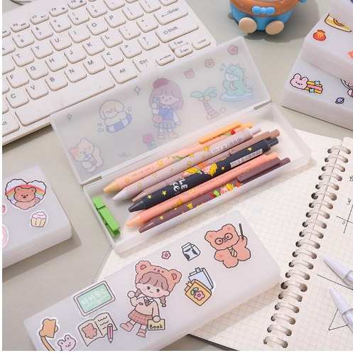 Hộp đựng bút Tặng kèm sticker dán trang trí cute, Hộp bút nhựa cao cấp