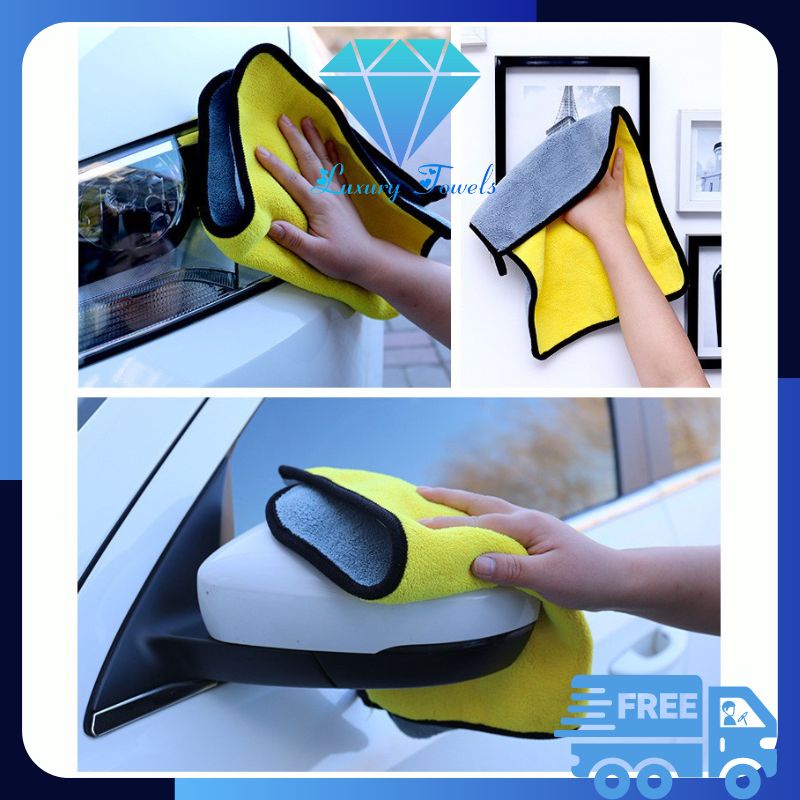 Khăn lau ô tô xe hơi Luxury Towels L03 màu xám 2 lớp cao cấp siêu sạch siêu thấm hút