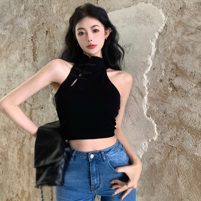 Áo Tank Top Không Tay Hở Lưng Có Mút Đệm Thời Trang Năm Mới Dành Cho Nữ