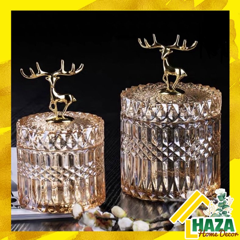 Hũ đựng tăm, tăm bông pha lê đầu hươu sang trọng decor phòng khách [Haza Home Decor]