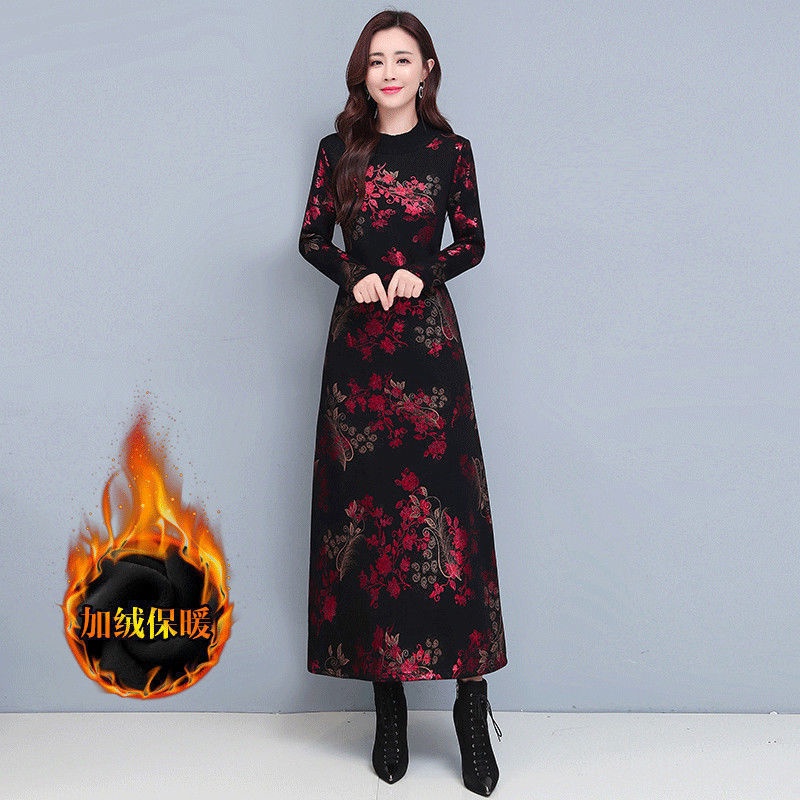 Đầm Nỉ Dáng Dài Thiết Kế Mới 2022 Thời Trang Mùa Thu Đông Dành Cho Phụ Nữ Trung Niên