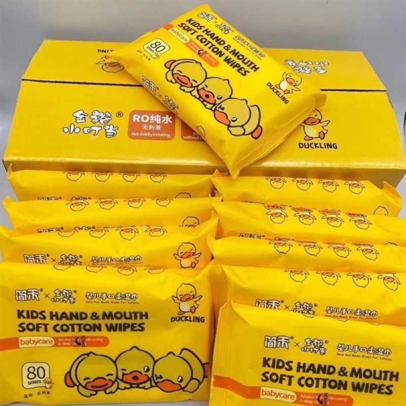 Hộp 10 Gói Khăn Giấy Ướt Vịt Vàng 80 Tờ - Khăn Ướt 3 Con Vịt