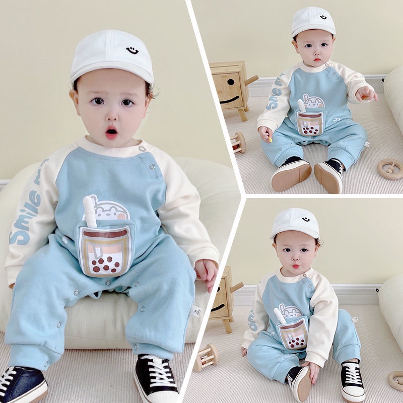 Bộ Áo Liền Quần Bằng cotton Nguyên Chất In Họa Tiết Hoạt Hình Dễ Thương Phong Cách Hàn Quốc Thời Trang Xuân Thu Cho Bé Trai Và Gái Sơ Sinh 0-24 Tháng