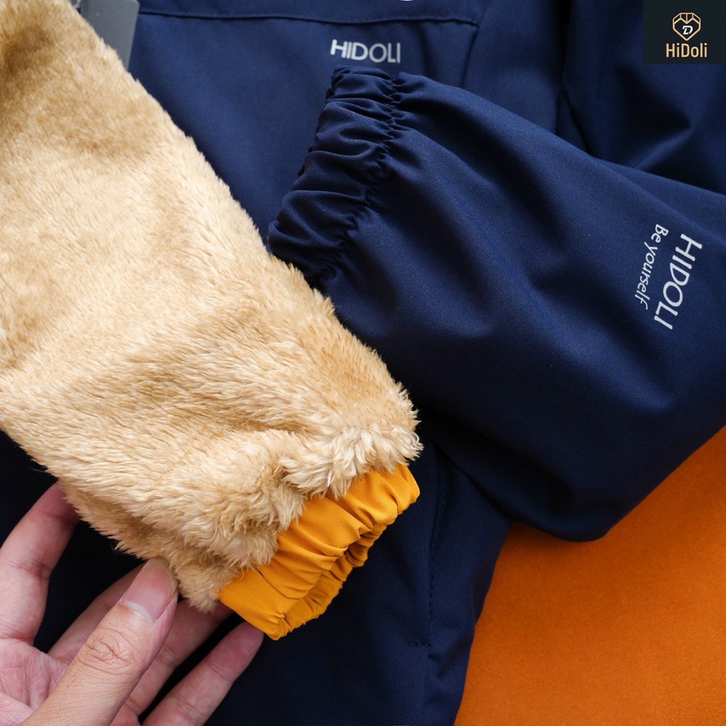 Áo khoác gió LÓT LÔNG  cừu nam,nữ HIDOLI, Áo khoác gió thiết kế mới mùa đông 2023 mũ có thể tháo rời