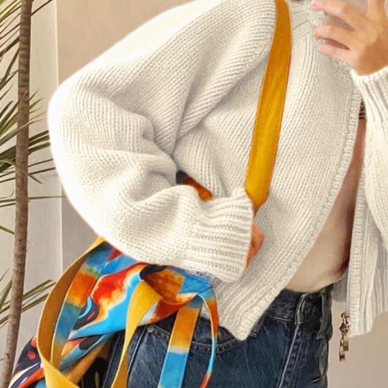 Áo Khoác Cardigan Dệt Kim Dáng Ngắn Phối Khóa Kéo Thời Trang Mùa Thu Mới Cho Nữ