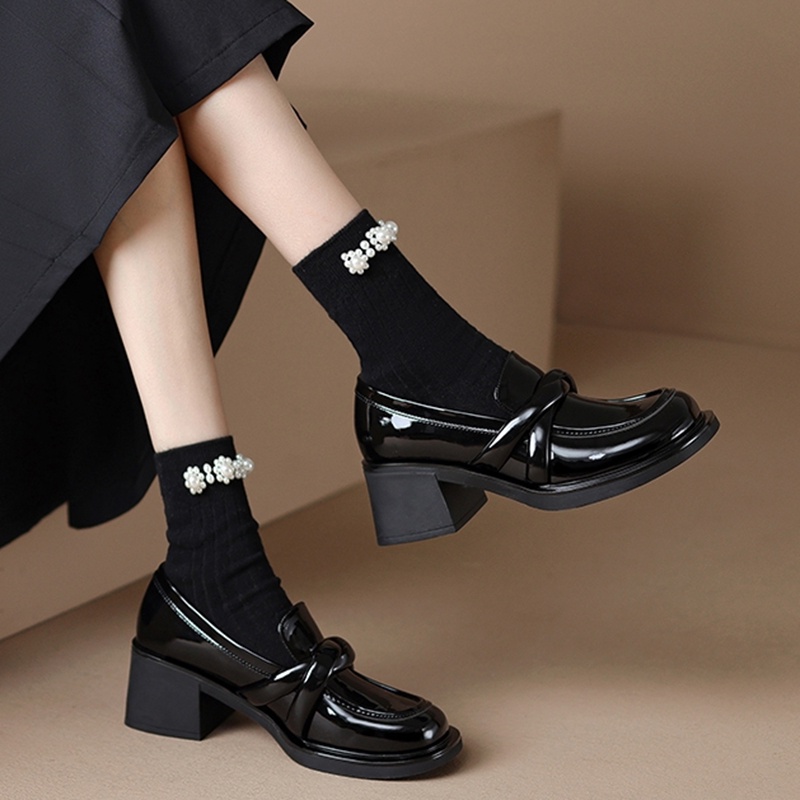 IELGY Giày Cao Gót Da Đế Dày Phong Cách retro Đơn Giản Cho Nữ