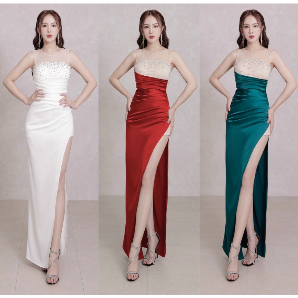Đầm dạ hội dự tiệc xẻ tà sát nách - Mua váy dạ hội dáng dài sang chảnh