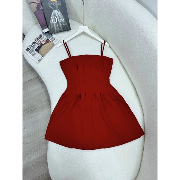 Đầm Xoè Hai Dây Xếp Li Eo Có Ảnh Thật CC004