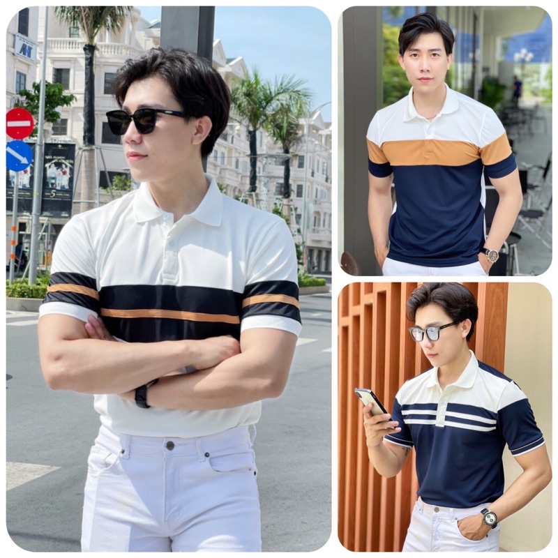 Áo thun polo nam cao cấp cổ bẻ vải cá sấu cực đẹp size VNXK, áo phối màu hot nâu đất