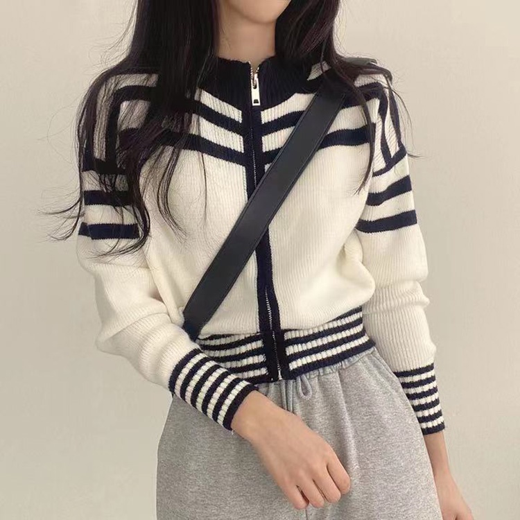 Áo cardigan dệt kim SUXI tay dài cổ đứng có khóa kéo phong cách Hàn Quốc thời trang mùa thu cho nữ