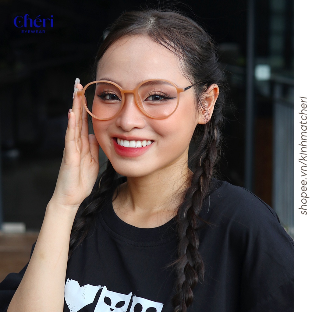 Gọng kính cận nữ mắt tròn CHÉRI chất liệu nhựa phối kim loại màu thời trang KL1532