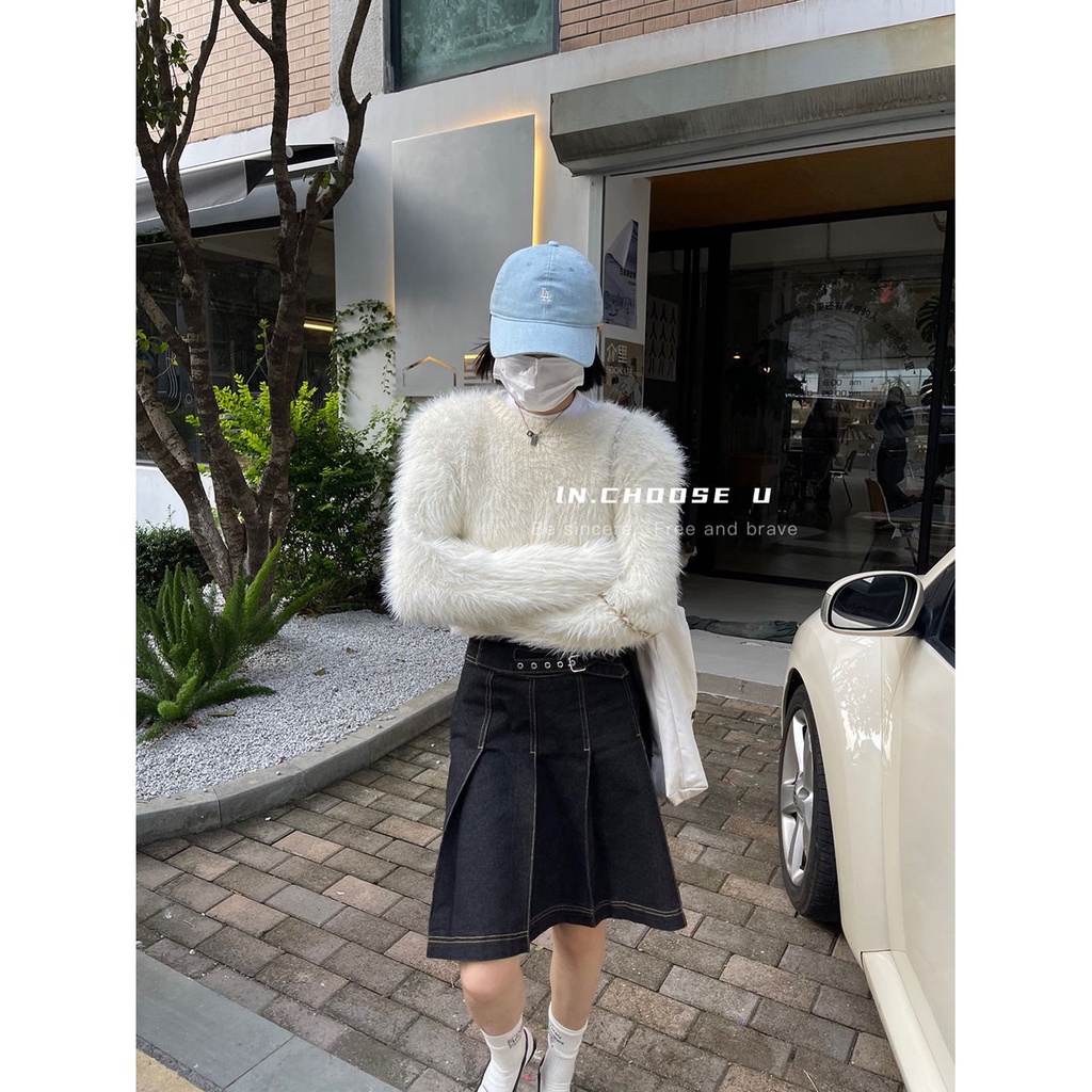 Áo Sweater Lông Chồn Màu Đen Dáng Ngắn Thời Trang Thu Đông 2022 Dành Cho Nữ