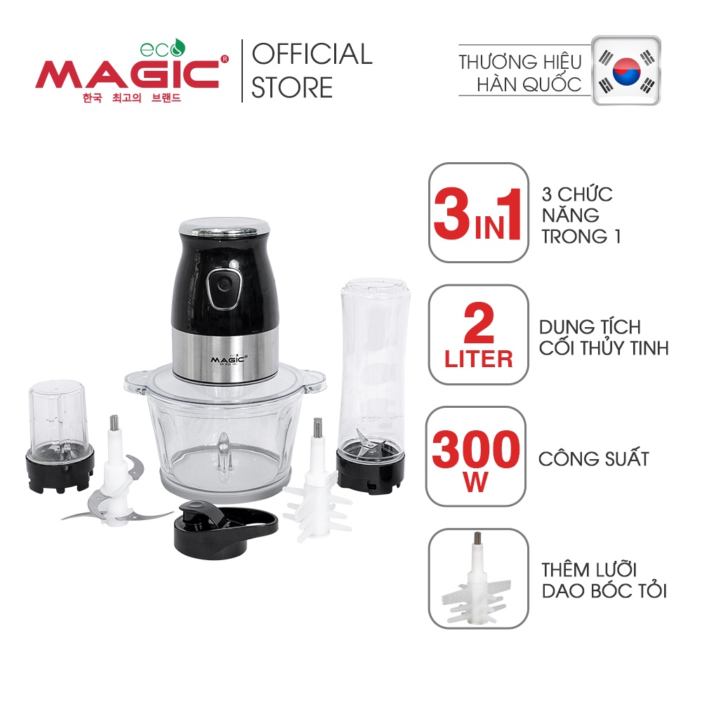 Máy xay đa năng 3 IN 1 xay thịt, xay hạt, xay sinh tố Magic Eco AC-16 1,5L, BH chính hãng