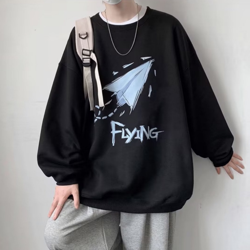 Áo Nỉ Dài Tay Form Rộng In Chữ Phong Cách Hip Hop Đường Phố Hàn Quốc