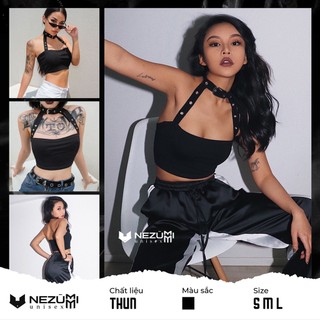 (Sẵn đen S M L) Áo quây croptop liền choker, áo tập sexy cổ yếm cá tính Châu Âu hip hop dance
