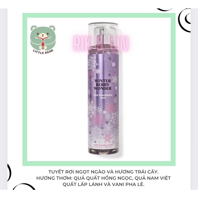 Auth _FULL SIZE | WINTER BERRY WONDER |BODY MIST XỊT THƠM -BODY LOTION DƯỠNG THỂ BBW USA