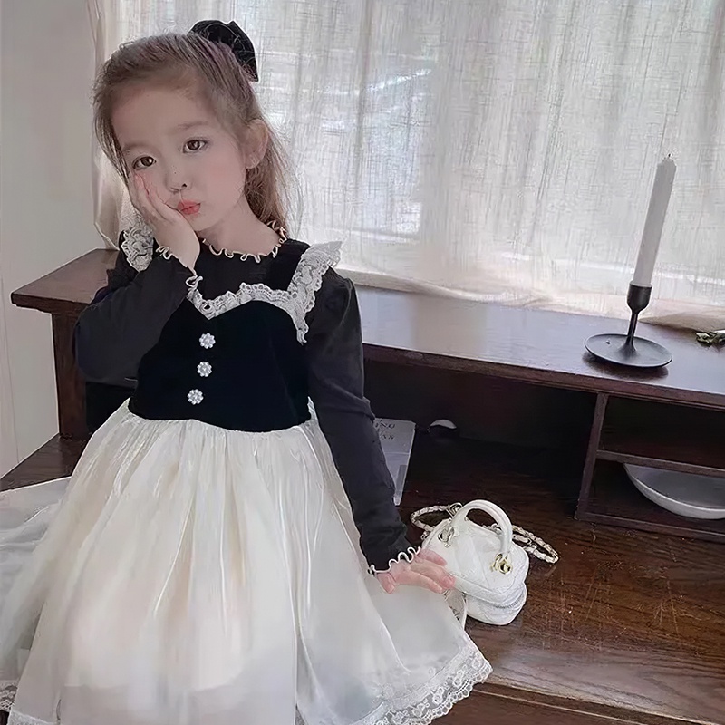 Đầm DàI Tay Ren Hoa KiểU DáNg HàN QuốC Cho Bé GáI (0 -