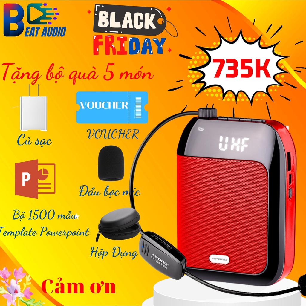 Máy trợ giảng không dây Aporo T20 Hỗ trợ thẻ TF, AUX, Ghi âm, FM, Bluetooth,Usb [ BẢO HÀNH 12 THÁNG ]