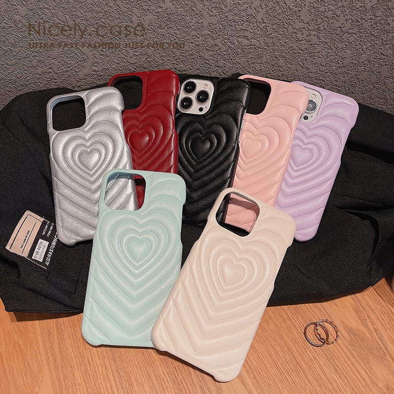 Bao Da Điện Thoại Họa Tiết Trái Tim Dập Nổi 3d Màu Trơn Chất Lượng Cao Cho iphone 15 14 plus 13 12 11 pro max x xr xsmax Vỏ