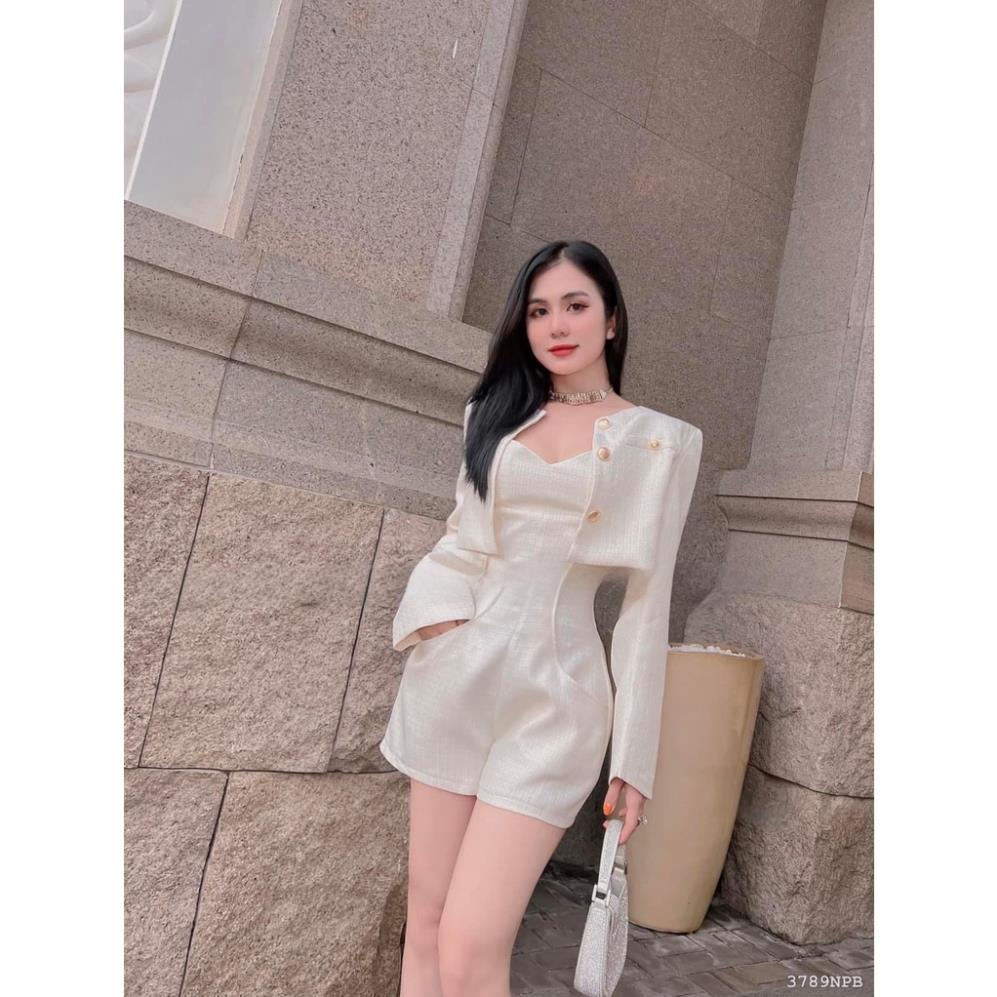 Jum ngắn 2 dây + áo khoác tay dài dạ 3789 - jum thời trang nữ