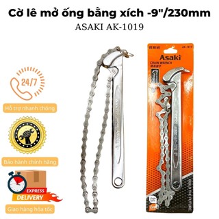 Cờ lê xích mỏ lết xích chính hãng ASAKI 9'' AK-1019 Cảo dây xích mở nắp lọc dầu nhớt, tháo cốc lọc dầu