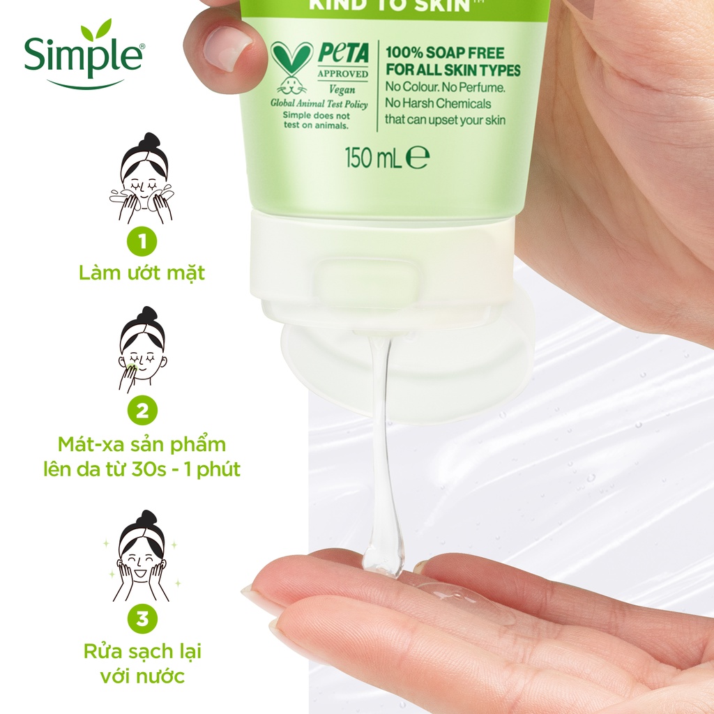 Sữa rửa mặt Simple lành tính sạch thoáng - cho da nhạy cảm 150ml [CHÍNH HÃNG ĐỘC QUYỀN] [DIỆN MẠO MỚI]