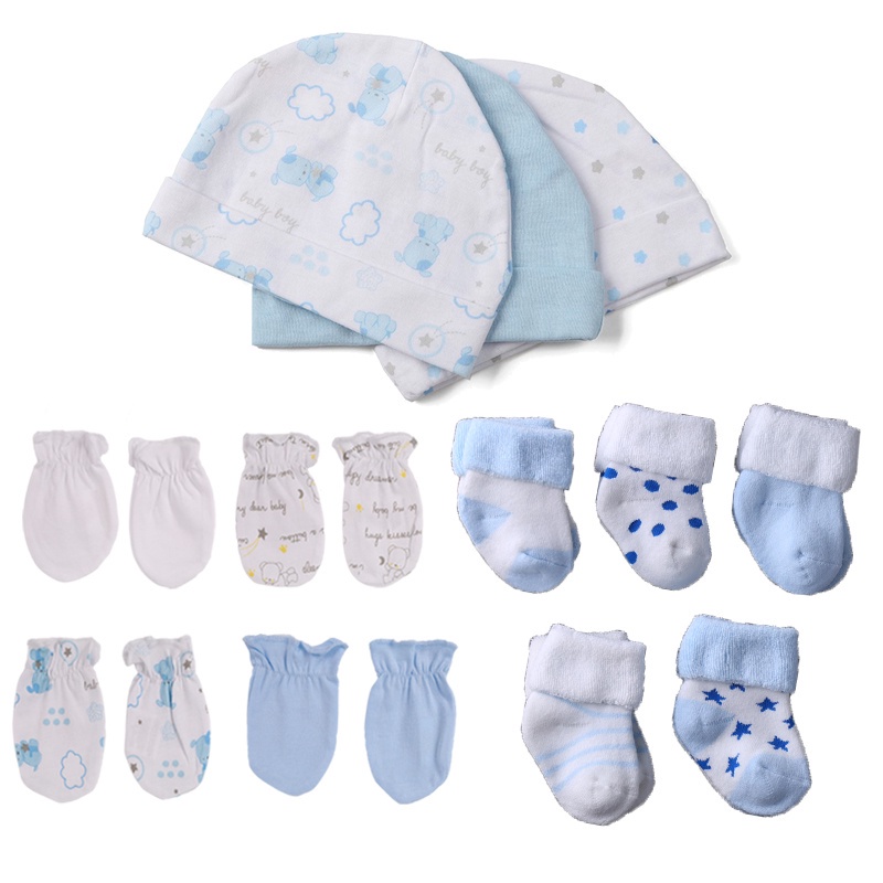 Set 12 / 15 Đôi Găng Tay + Mũ cotton Thoáng Khí Cho Bé 0-1 Tuổi