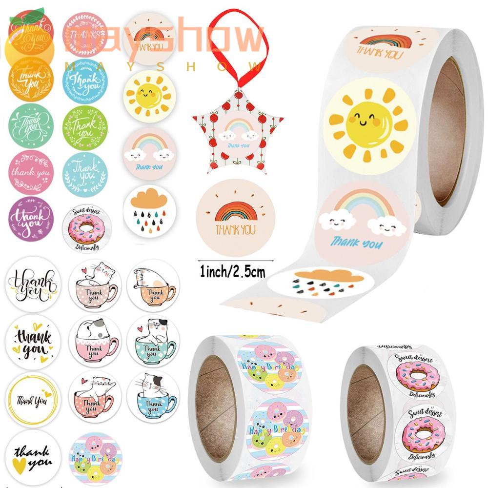 Cuộn Nhãn Dán Niêm Phong Bao Bì Hình Bánh Donut In Chữ Thank You Độc Đáo DIY