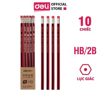 Bút chì gỗ deli đỏ đen kèm đầu tẩy 2b/hb