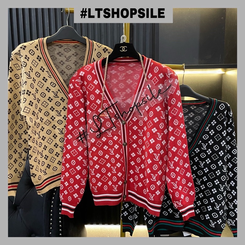 Áo khoác nữ cadigan len dài tay hoạ tiết chữ lv kèm video ảnh chụp thật tại shop
