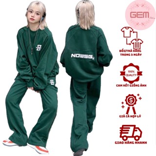 Bộ nỉ 2za ulzzang in chữ NOW.SG [FREESHIP] Set đồ đông dày dặn kiểu dáng thể thao quần ống boom áo form rộng