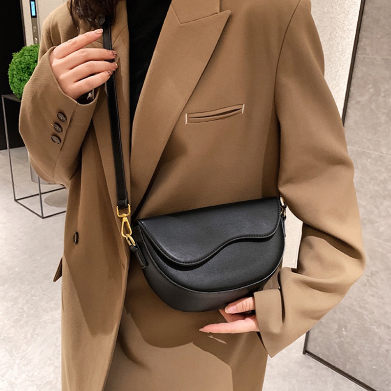 IELGY Túi Đeo Chéo Vai Kiểu Yên Ngựa Màu Trơn Có Khóa Nam Châm Thời Trang Cổ Điển Dành