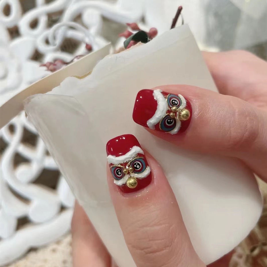 Miếng dán trang trí móng tay STZPRONAIL họa tiết sư tử năm mới dập nổi 5D phong cách Trung Hoa dễ thương