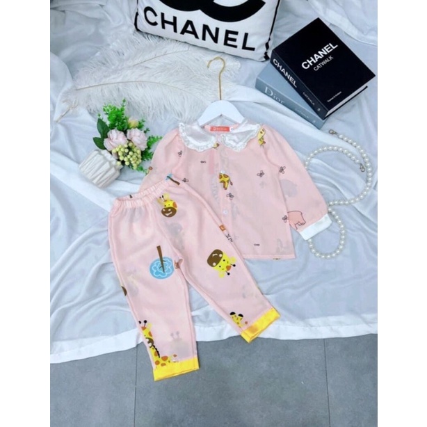 Bộ Ngủ Pijama Lụa Mango Dài Tay Dành Cho Bé Gái