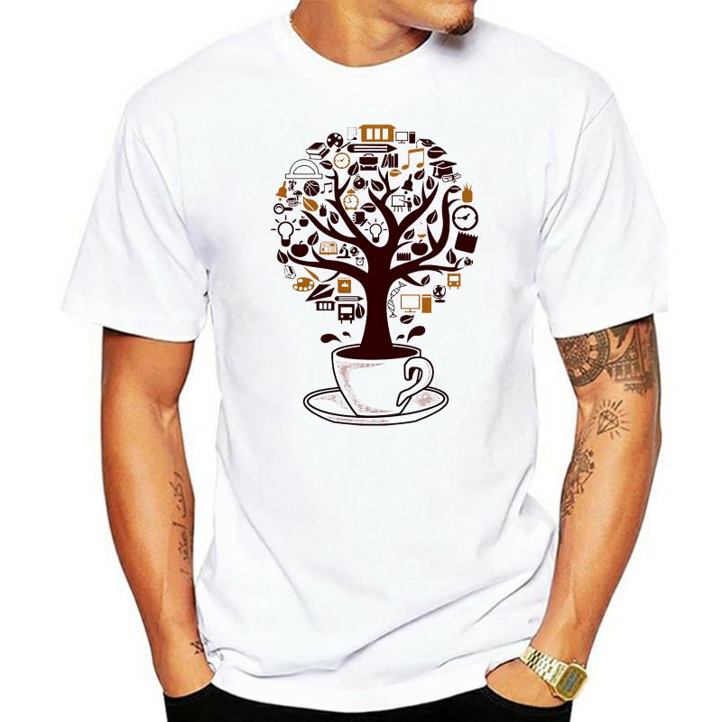 Cà phê Tree Tops Tee Nam Sáng Tạo Brain Power Caffeine Hip-Hop Tops Áo thun