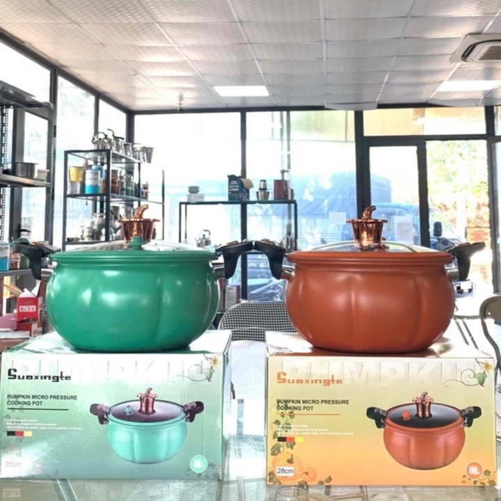 Nồi Áp Suất Chống Dính Bí Ngô 8L Thông Minh, Nồi Hầm 4in1 Đa Năng, Hầm Gà, Cháo- Nồi Chiên, Xào Nấu